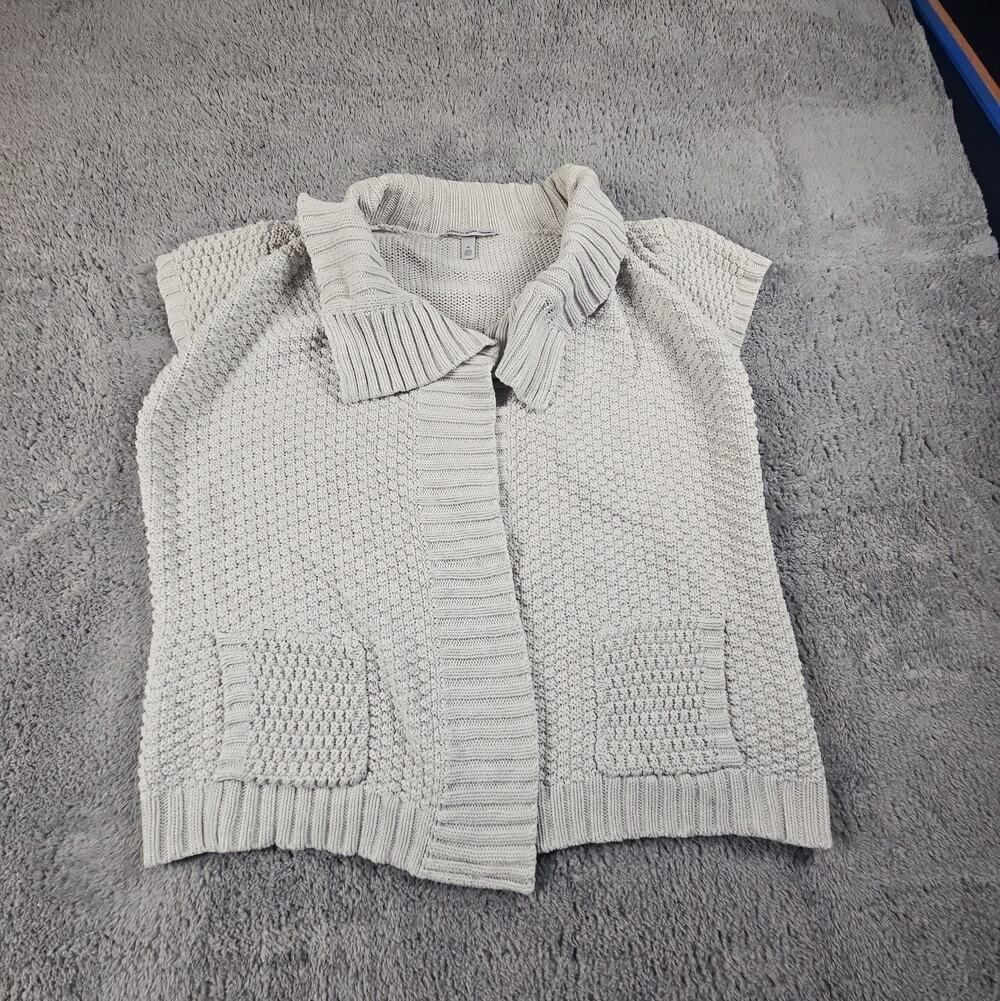 Womens Medium Cotton Knit Sweater Vest Open Front Pockets by Autumn Cashmere